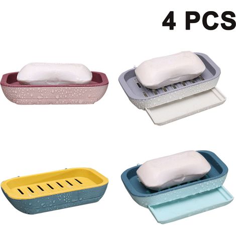 Boite A Savon - Porte-Savon Plastique Etanche Auto-Egouttant - Pour Salle De Bain Cuisine Baignoire Toilettes - 4 Pièces (1/5)