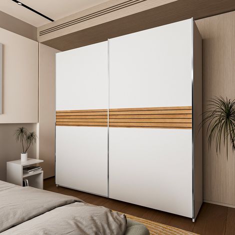Armadio Metropol 2 ante scorrevoli 200 cm. colore bianco con inserti rovere (1/4)