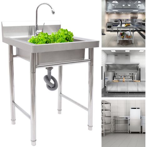 Évier De Cuisine Autoportant Évier En Acier Inoxydable Évier 1 Bassin Avec Filtre De Vidange ，robinet