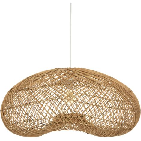 Lampe suspendue, Suspension luminaire en bois de rotin coloris beige et métal blanc - longueur 68 x profondeur 58 x Hauteur 33 cm -PEGANE- (1/4)