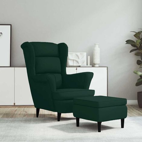 vidaXL Sillón orejero y taburete de terciopelo verde oscuro (1/5)