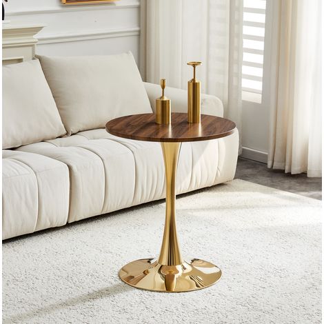 MEUBLIV Table ronde 60 cm en MDF couleur noyer et or – pied central, 120 kg (1/5)