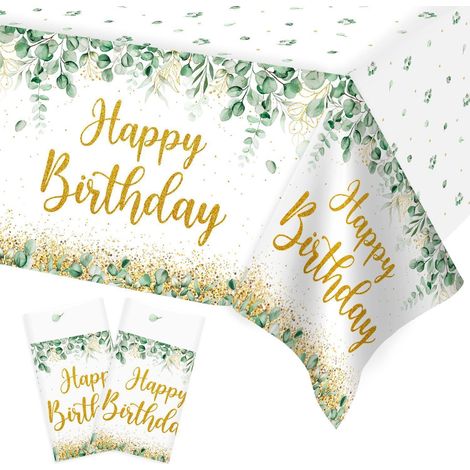 2er Set Tischdecke Geburtstag Grün Gold 137x274cm Einweg für Kinder & Erwachsene