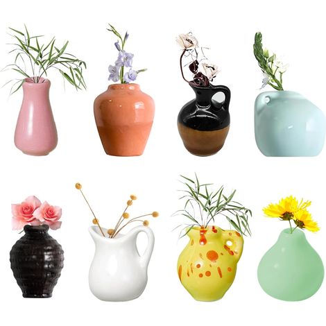 Lot de 8 mini aimants en forme de vases en céramique, pour réfrigérateur, jolis mini vases à bourgeons magnétiques, aimants de réfrigérateur style 3D, aimants amusants en forme de plantes 3D, accessoi (1/5)