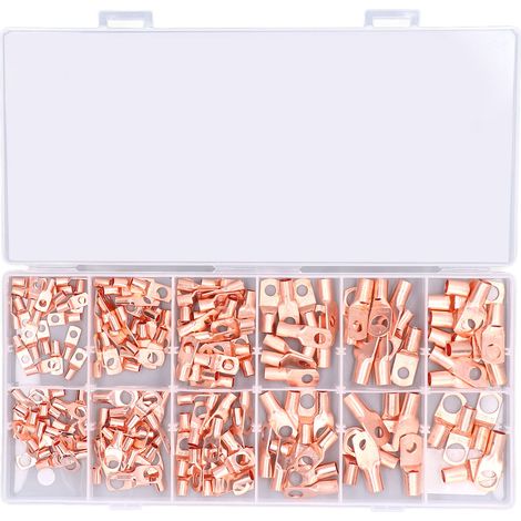 170pcs embouts de câble batterie cuivre 12 tailles, bornes tubulaires rondes SC AWG4 AWG6 AWG8 AWG10 AWG12 (1/5)