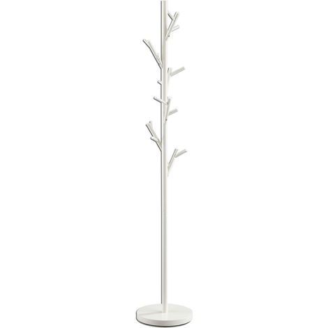 Idimex – Portemanteau Zeno blanc – Métal laqué – 6 crochets doubles – Diamètre socle 30 cm – Dimensions 177 x 30 x 30 cm