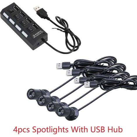 (4 avec hub USB - 1 W, boîtier argenté - FR - 3000 K) Mini spot LED USB 5 V pour vitrine, garage, maquette de voiture, exposition, décoration de vitrine en verre 1 W 3 W (1/5)
