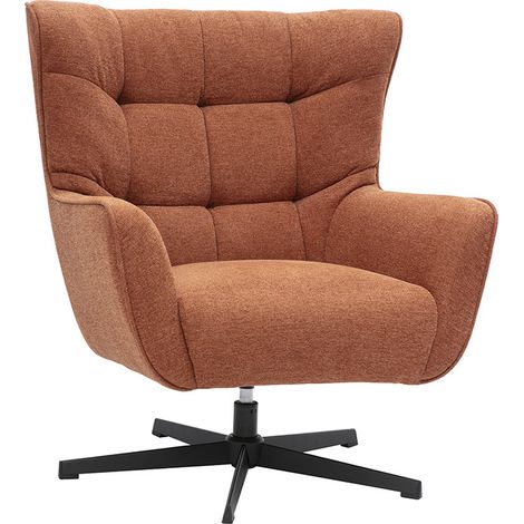 Fauteuil scandinave pivotant en tissu effet velours texturé terre brûlée et métal AVERY