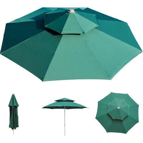 Toile Protection UV pour parasol Vert foncé, Imperméable, double couche, Toile de parasol à 8 baleines, de rechange (Toile seule,2,7 m) (1/5)