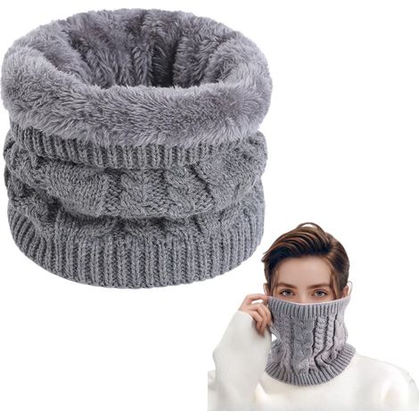 Tour de cou en maille épaisse - Unisexe - Tour de cou chaud en polaire pour l'hiver - Gris - Col châle en maille torsadée - Idéal pour le cyclisme en extérieur - Cadeau parfait pour Noël et le Nouvel (1/2)