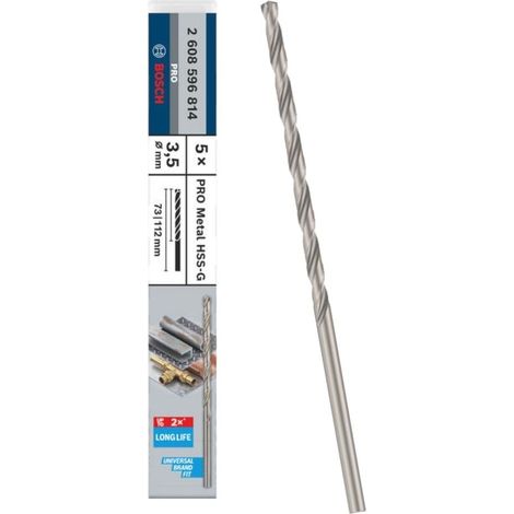 BOSCH 2.608.596.814 (pkt of 5) HSS-G metal drill bit 3.5mm x 73mm x 112mm