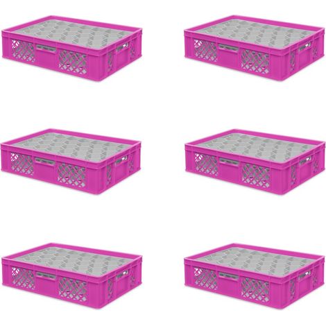 BRB 6x boîte en verre 600x400 mm, 33 verres jusqu’à 122 mm de hauteur/diamètre 75 mm, rose