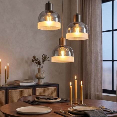 Lampada a sospensione Lampada da sala da pranzo Effetto fumé Metallo nero-cromo H 150 cm (1/5)