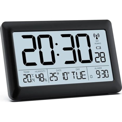 1 Horloge Murale Radio Pilotée Grand Écran LCD 7,5" Affichage Température Humidité Calendrier Pour Salon Bureau