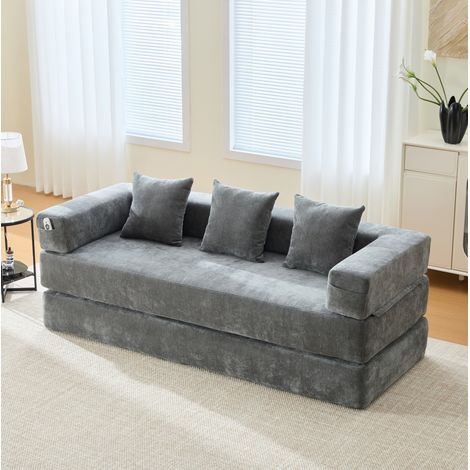 Modulares Chenille-Sofa mit Seitentaschen, rutschfester Basis, dunkelgrau HAVRYA (1/5)