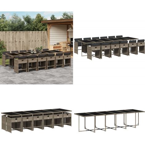13-tlg. Garten-Essgruppe mit Kissen Grau Poly Rattan - Gartengestell - Gartenmöbel Set - Outdoor Möbel - Terrassenmöbel - Esstisch - Home & Living (1/5)