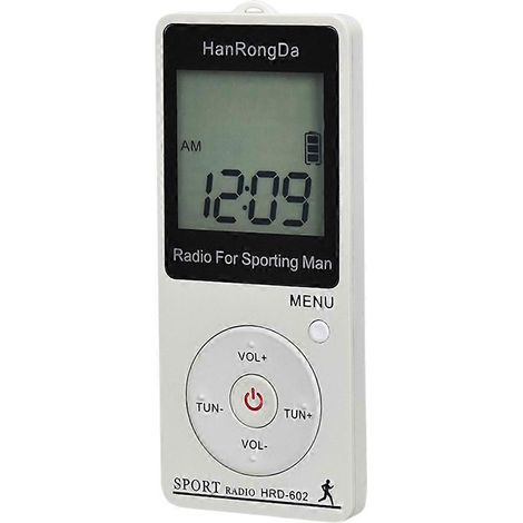 HANRONGDA FM AM Radio de Poche Rchargeable Sport Radio Écran LED avec Pedometer Écouteurs mini Portable Radio Blanc (1/5)