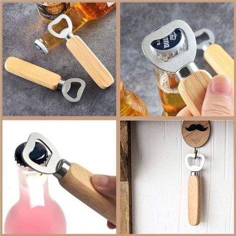 Tire-bouchon - Acier Inoxydable Et Bois - Pour Bière Et Boissons Pétillantes - Lot De 2 (1/4)