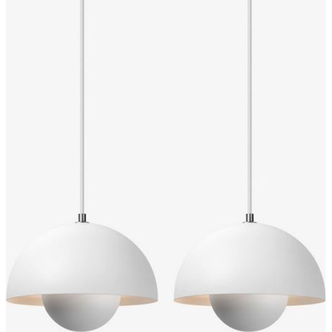 Suspension Luminaire Moderne Lustre Suspension Abat-jour en Métal Lampe Plafonnier Blanc Ø23CM 2Pcs