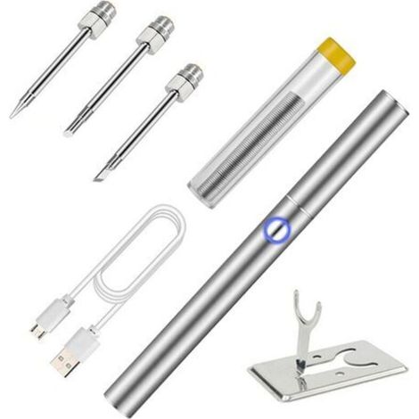 Portable Letcon Soldering Gun Set, USB Charging, Cordless, Built-in Battery, Soldering Electronic Components, with 3 Soldering Heads, Metal Bracket, Adjustable Temperature (1/5)