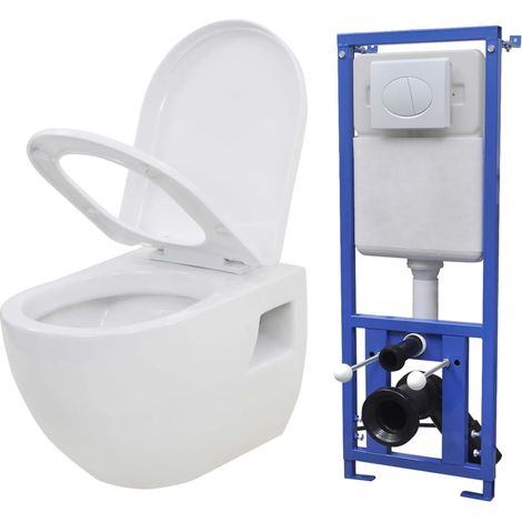 Hänge-Toilette mit Einbau-Spülkasten Keramik Weiß CFW436905 (1/5)