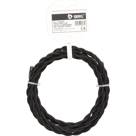 Textilkabel 2,5 m (2 x 0,75 mm) geflochten Schwarz