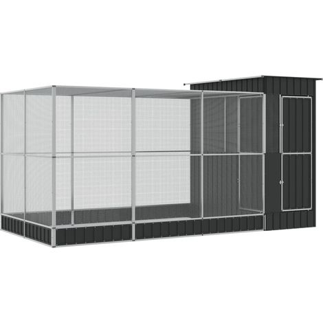 Gabbia per uccelli voliera con estensione argento 416 x 203 x 216 cm acciaio argento 020045653