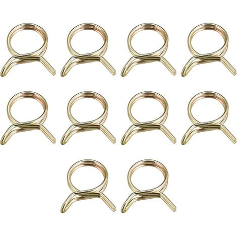 Abrazadera de manguera de resorte de doble alambre 10 piezas acero 65Mn 23 mm ajuste a diámetro interno 24 mm-25.3 mm DE tubería de combustible tubo de silicona clips de resorte color zincado (1/5)