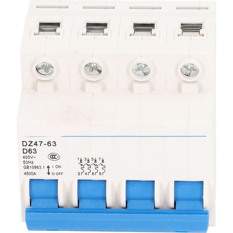 Disjoncteur miniature 4P DZ47 63 D63 400V 63A montage rail DIN protection surcharge basse tension PA66 4500A coffret 1 pièce (1/5)