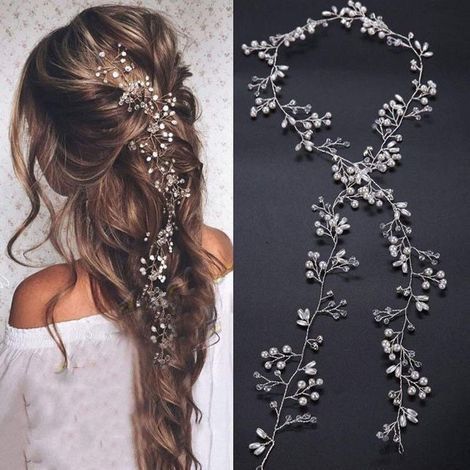 Couronne De Cheveux - Perles Et Cristaux - 100 cm Longueur - 2.5 cm Hauteur - Or Rose Et Argent - Accessoire Mariée (1/5)