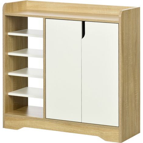 Étagère à chaussures étroite de style moderne pour 13 paires de chaussures, idéale pour une entrée (80 x 30 x 80 cm), coloris naturel et blanc. (1/5)