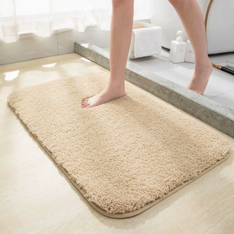 Tappetino da bagno assorbente in fibre spesse e ultrafini - 51 x 81 cm, doccia e vasca, antiscivolo, lavabile, beige giallo