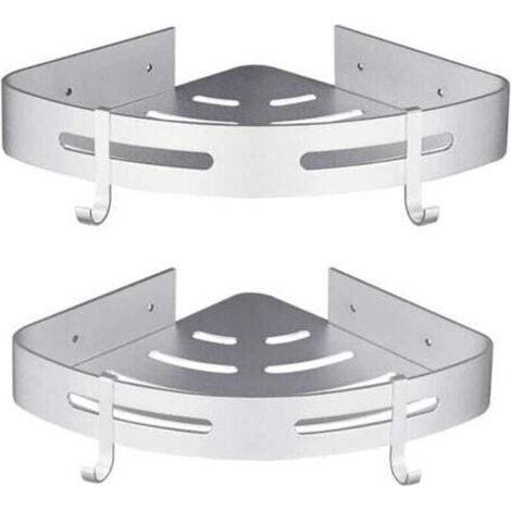 Dreieckiger, zweistöckiger Duschkorb in Silber, Küchenaccessoires ohne Bohren, rostbeständiger Hängeduschkorb