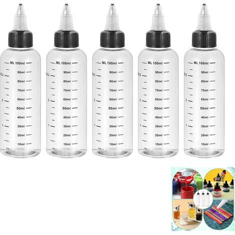 Flacone graduato da 100 ml con dosatore a pressione - Flacone in plastica trasparente con dosatore a pressione - Dispenser per liquidi - Dispenser per olio - Flacone per liquidi con tappo nero - Quadr (1/5)