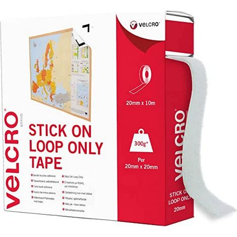 Velcro Brand VEL-EC60222 Quadri incollare Adesivo e Parte in Velcro, Bianco, 20mm x 10m
