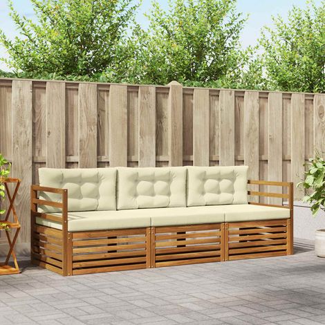 Outdoor-Sofagarnitur mit Kissen 3 pcs Natur und Creme (1/5)