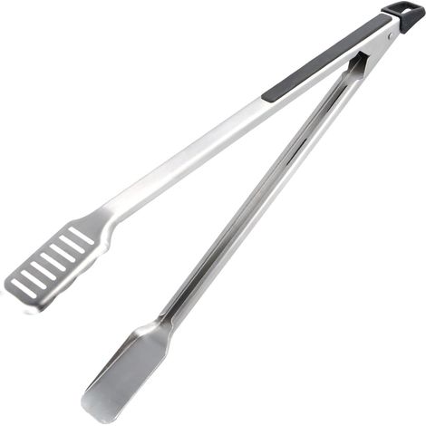 1 pince à barbecue, 45 cm, en acier inoxydable, noir et argent, idéale pour la cuisson et le service. (1/5)
