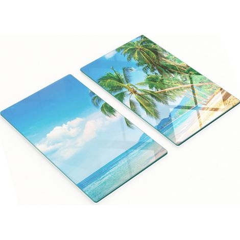 Tableros decorativos multifuncionales de vidrio templado con dise帽o de palmeras de playa, 2x30x52 cm.