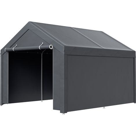Randaco Garagenzelt 3x4 m, Carport mit Seitenwaenden, PE Garagezelt mit verzinktem Stahlgestell, wetterfester Unterstand fuer Auto, Motorrad und Gartengeraete, Grau