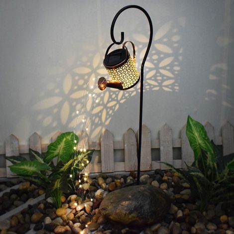 Lampe bouilloire solaire d'extérieur en fer ajouré étanche avec support, idéale pour le jardin. (1/5)