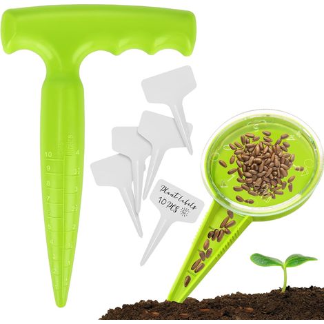 1 - Planteur à bulbes - Semoir - Échelle de mesure et fentes réglables - Pour graines et fleurs - Jardinage en pot ou pleine terre - Vert clair (1/5)