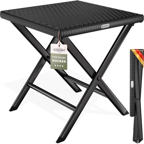 CASARIA® Taburete 3en1 Poliratán y Acero Galvanizado 44x40x44cm Muy Ligero Plegable Para Viajes Soporta Hasta 110Kg Resiste Intemperie Balcon Terraza Habitación Camping 1x Schwarz (de) (1/5)