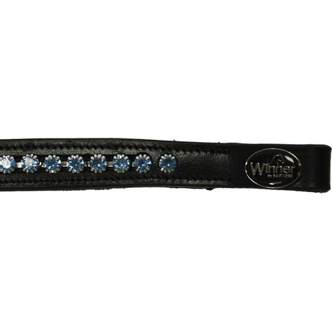 Full, Nero: Frontalino Winner in cuoio 16 mm con strass azzurri