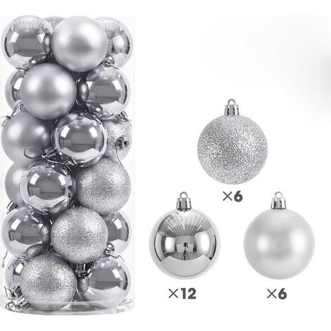 Christbaumkugel-Anhänger, 6 cm, Dekoration für Zuhause, Partys, Neujahr, Weihnachtsgeschenke, Accessoires, 2025, 24 Stück – Silber (1/4)