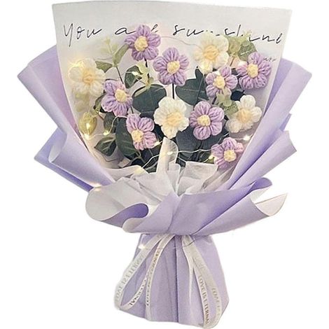 Bouquet de fleurs au crochet, magnifique bouquet tricoté, bouquet tricoté à la main, décorations pour la maison et les fêtes, violet (1/5)