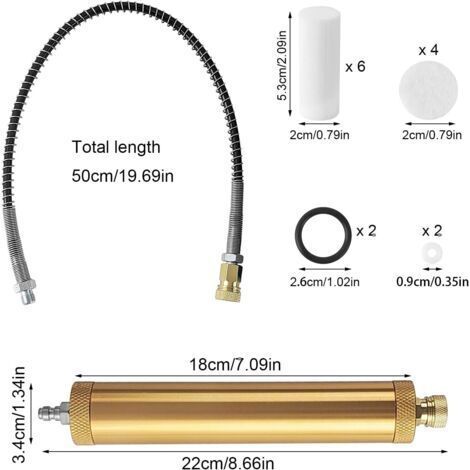 NALOOKAMIC Kit de filtration pour compresseur d'air de 16 pièces, comprenant un séparateur d'eau et d'huile avec tuyau haute pression et élément filtrant, pour la filtration de l'eau et de l'huile. (1/4)