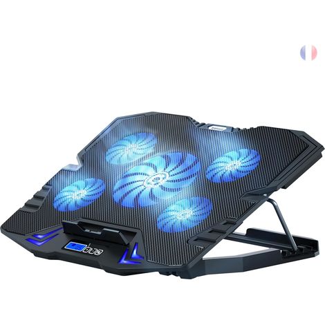 C5 Base de Refroidissement pour PC Portable Gamer (10-15,6 Pouces), Support à Ventilateurs avec Réglage de Hauteur, 5 Ventilateurs Silencieux, Luce LED Bleue et Contrôleur LCD (1/5)