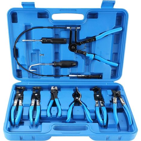 9pcs Ensemble de pinces à longue portée pour colliers serrage fils automobiles, les flexibles carburant, d'huile et d'eau, outils auto - (1/5)