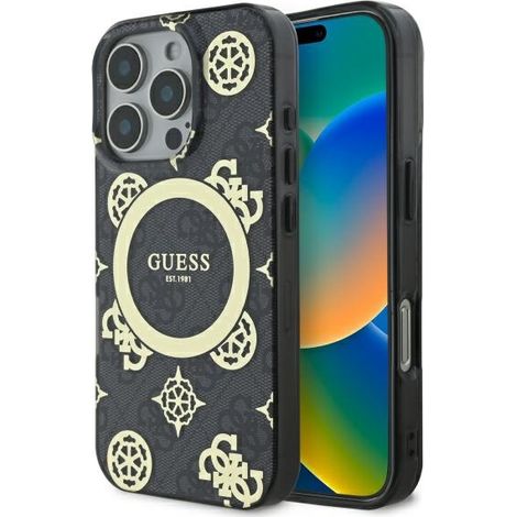 Guess GUHMP16LH4PYEEK iPhone 16 Pro 6,3 Zoll schwarz/schwarze Hartschale IML Peony On 4G Hintergrund MagSafe (1/5)