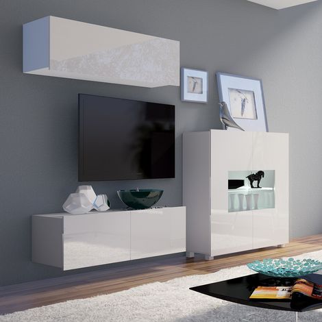 TV-Möbel Set mit Highboard und LED Beleuchtung in weiß Hochglanz CAIRNS-132, B/H/T 220/200/43 cm (1/5)